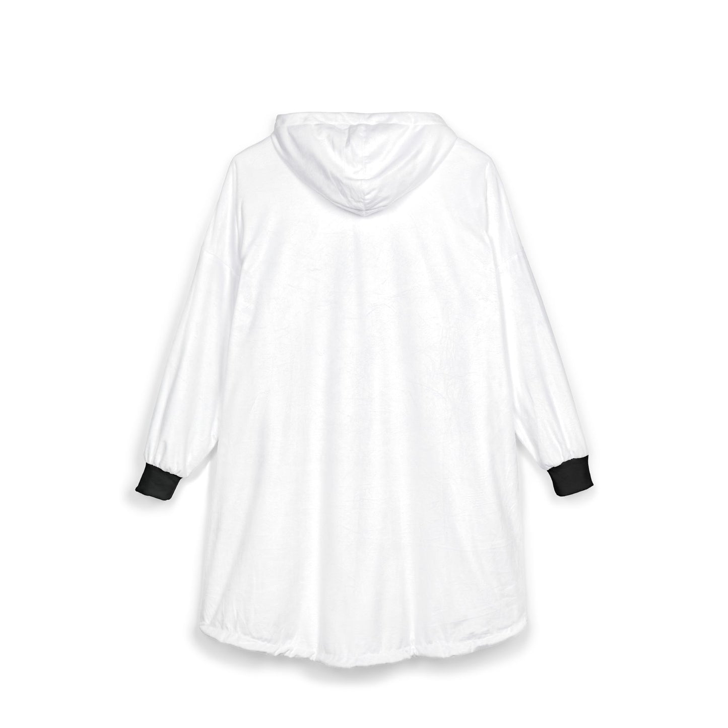 White hoodie with black cuffs and hem on a white background