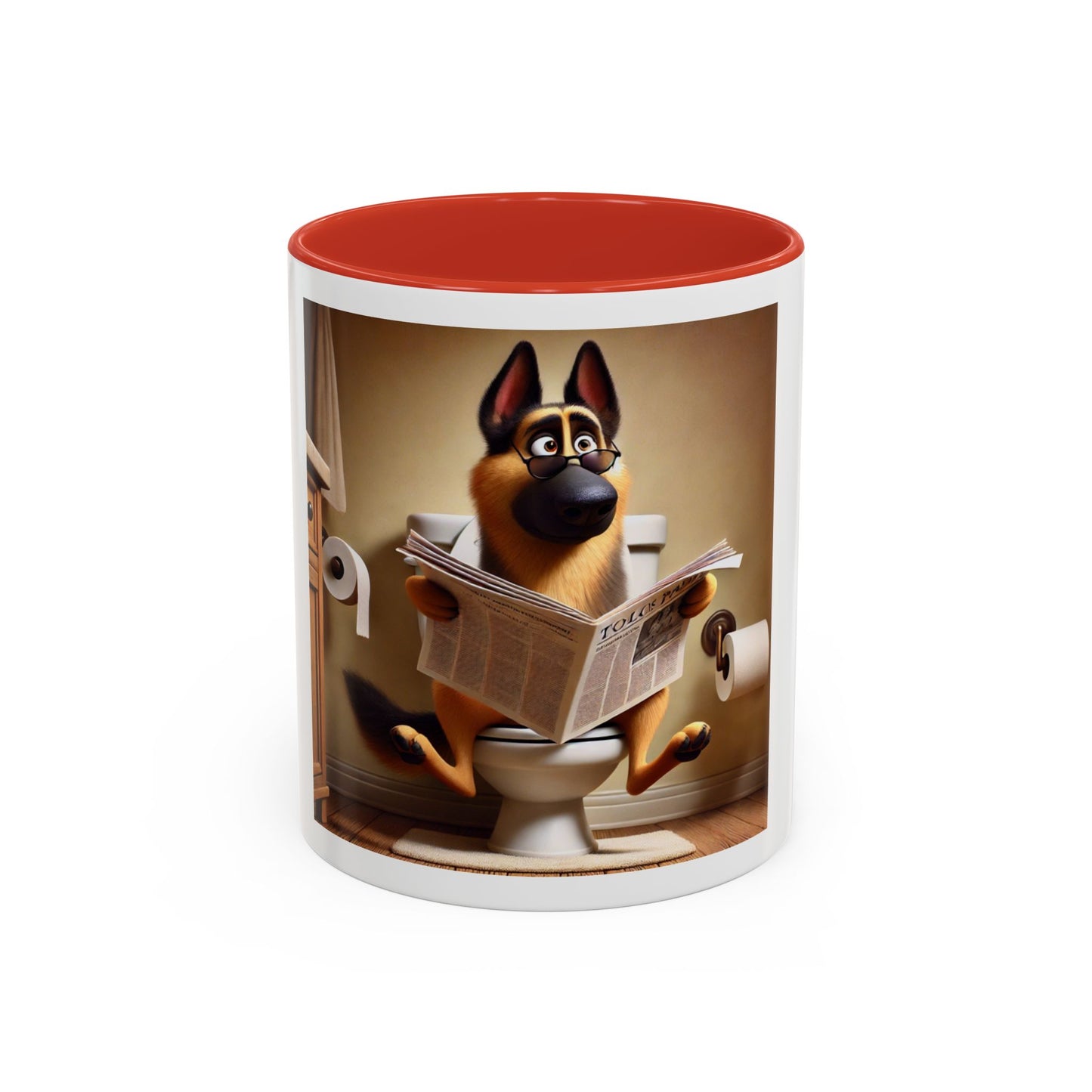 Funny German Shepherd Reading Newspaper Coffee Mug — Dog Lover Accent Mug