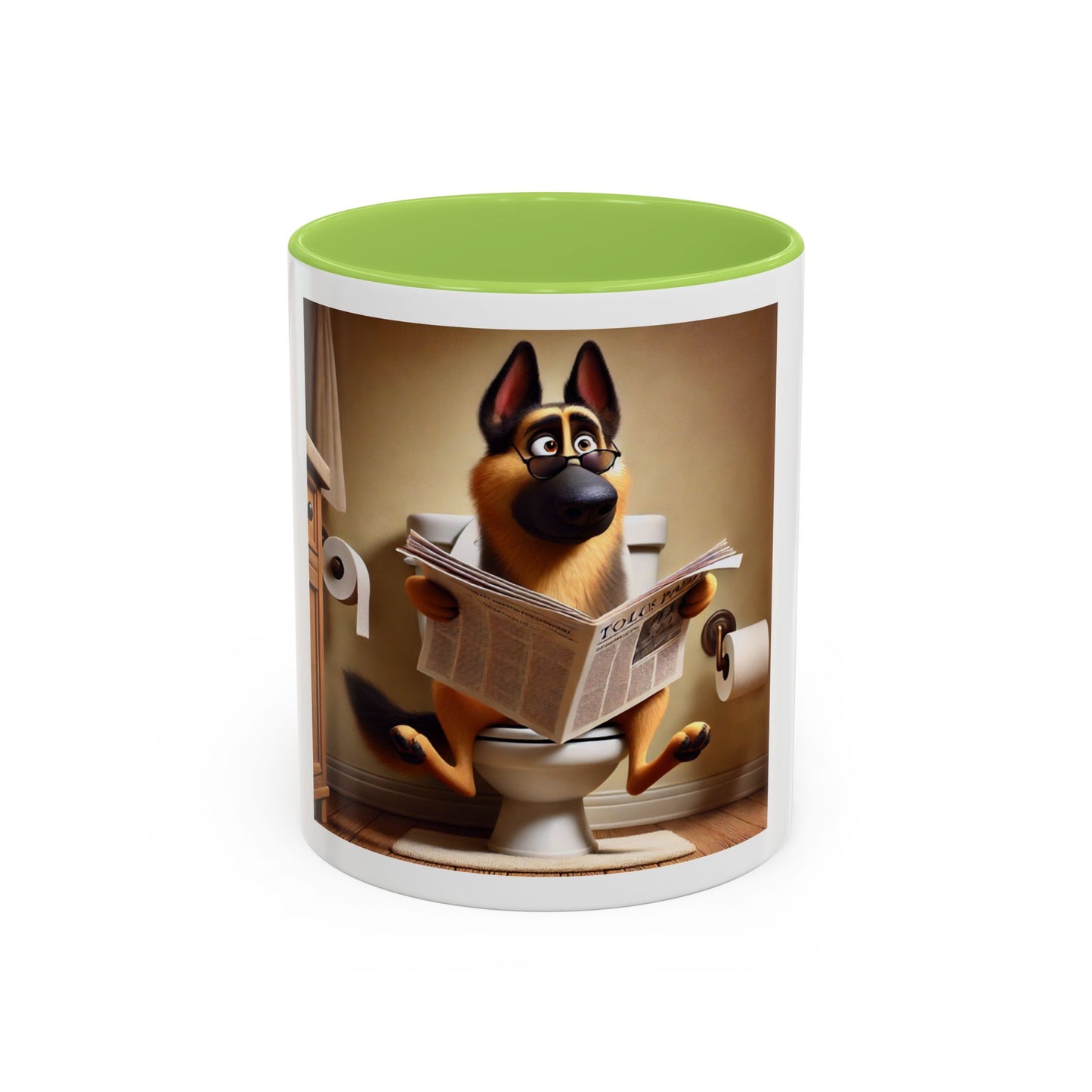 Funny German Shepherd Reading Newspaper Coffee Mug — Dog Lover Accent Mug