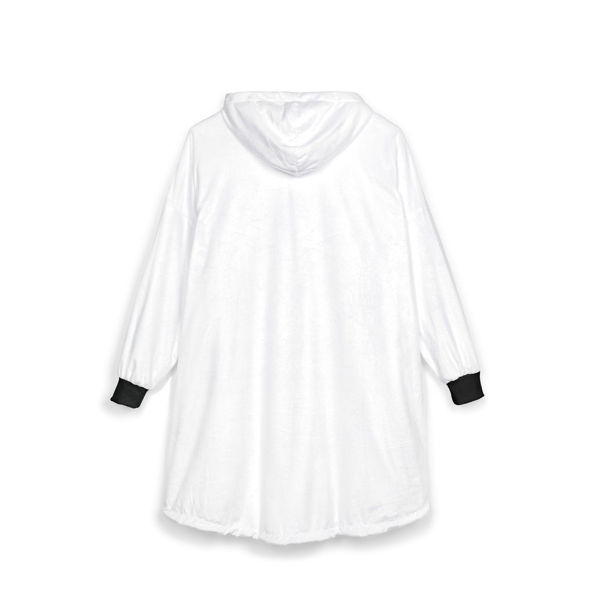 White hoodie with black cuffs and hem on a white background