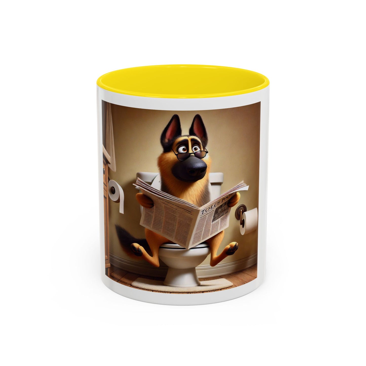Funny German Shepherd Reading Newspaper Coffee Mug — Dog Lover Accent Mug