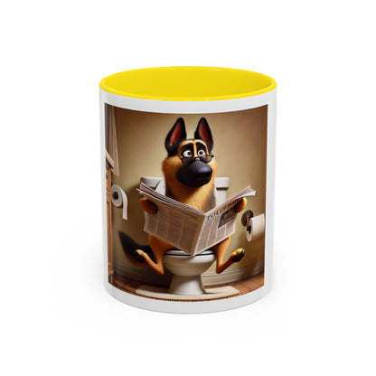 Funny German Shepherd Reading Newspaper Coffee Mug — Dog Lover Accent Mug