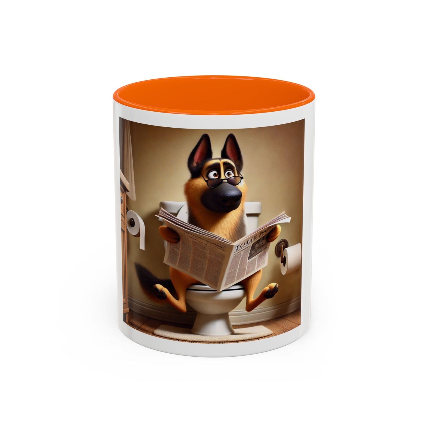 Funny German Shepherd Reading Newspaper Coffee Mug — Dog Lover Accent Mug