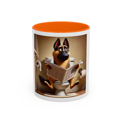 Funny German Shepherd Reading Newspaper Coffee Mug — Dog Lover Accent Mug
